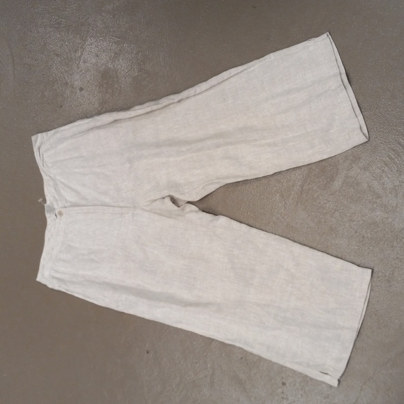 **VINTAGE**CRISTIAN TRAPANI OATMEAL COLORED 100% LINEN CAPRIS WITH POCKETS - Picture 1 of 16